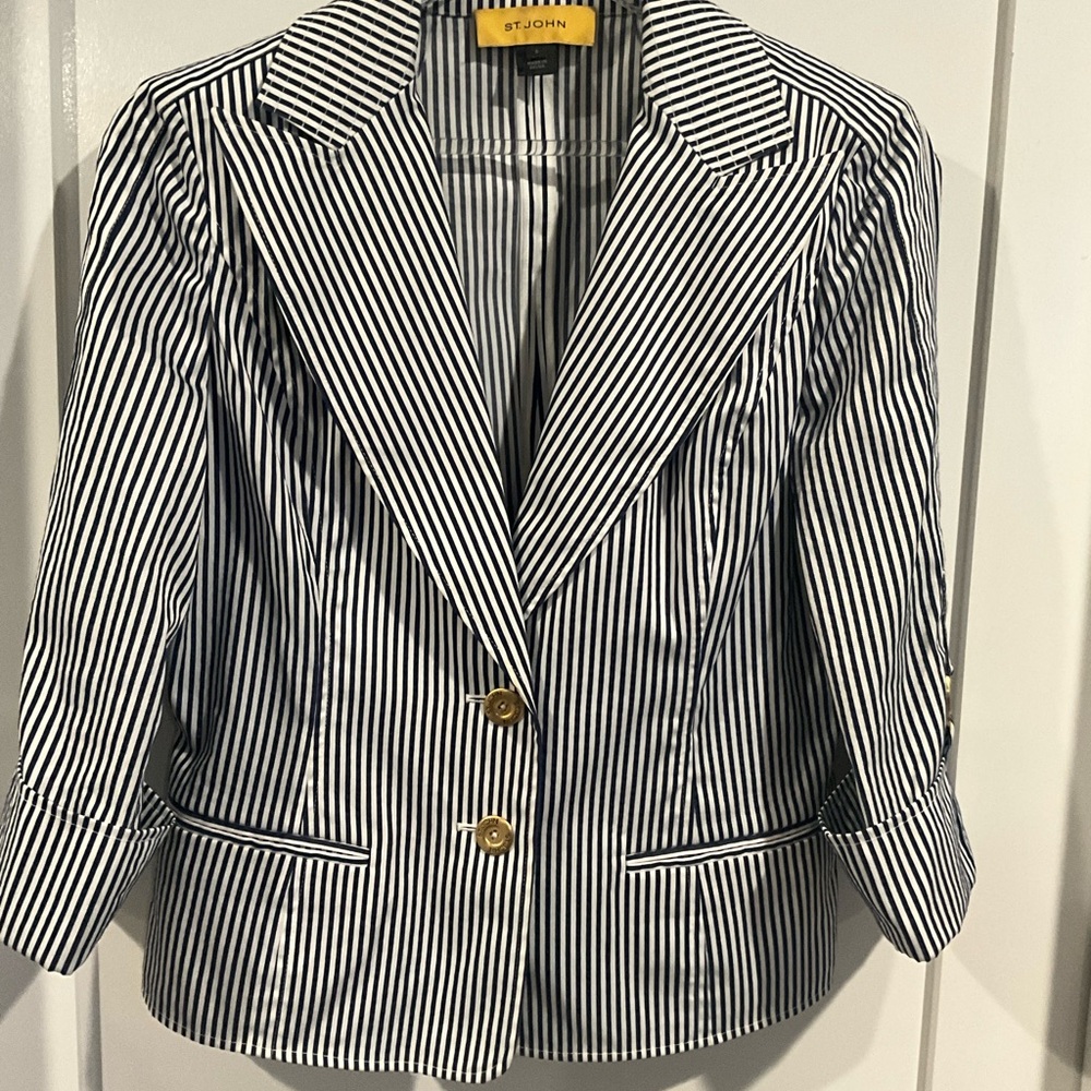 St. John Navy and White Striped blazer